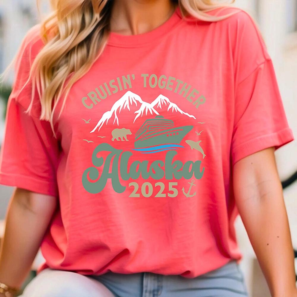Vintage Cruising Together Alaska 2025 Comfort TShirt Alaska Cruise Print Tee Alaska Vacation Shirt Trendy Casual Streetwear S