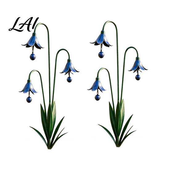 Metal Garden Stake Calla Lily with Bells 24 Inch Triple Flower Wind
