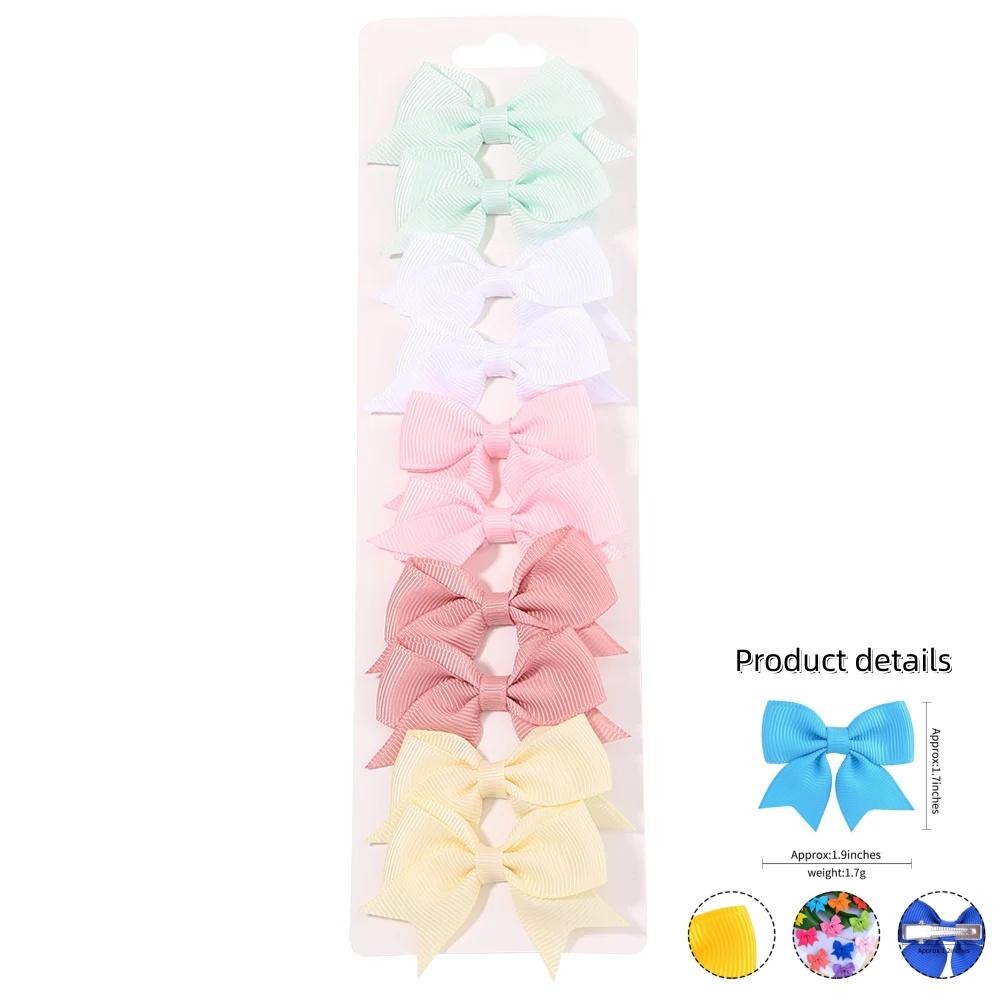 10Pcs/Set Solid Kids Bows Hair Clips for Baby Girls Handmade Ribbon Bowknot Hairpin Barrettes Daily Hair Accessories