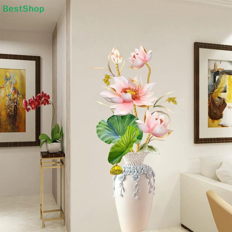 3D Lotus Flower Vase Wall Stickers,Removable Floral Wall Decals for Living Room,Bedroom,Home Decor,Peel and Stick Art Murals