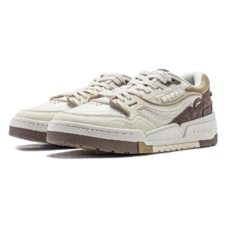 Li Ning 001 BTC Slip Resistant Abrasion Resistant Cushioning Support Low top Casual Shoes Women's White Umber AGCU036-6