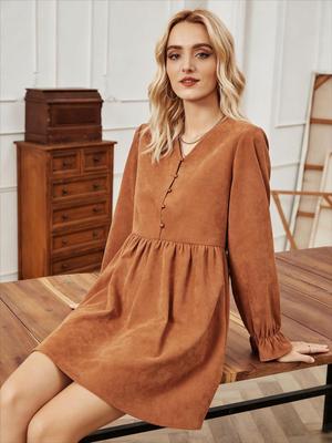 V-Neck Elegant Suede Velvet Dress: 2026 European & American Women's Spring/Autumn Collection