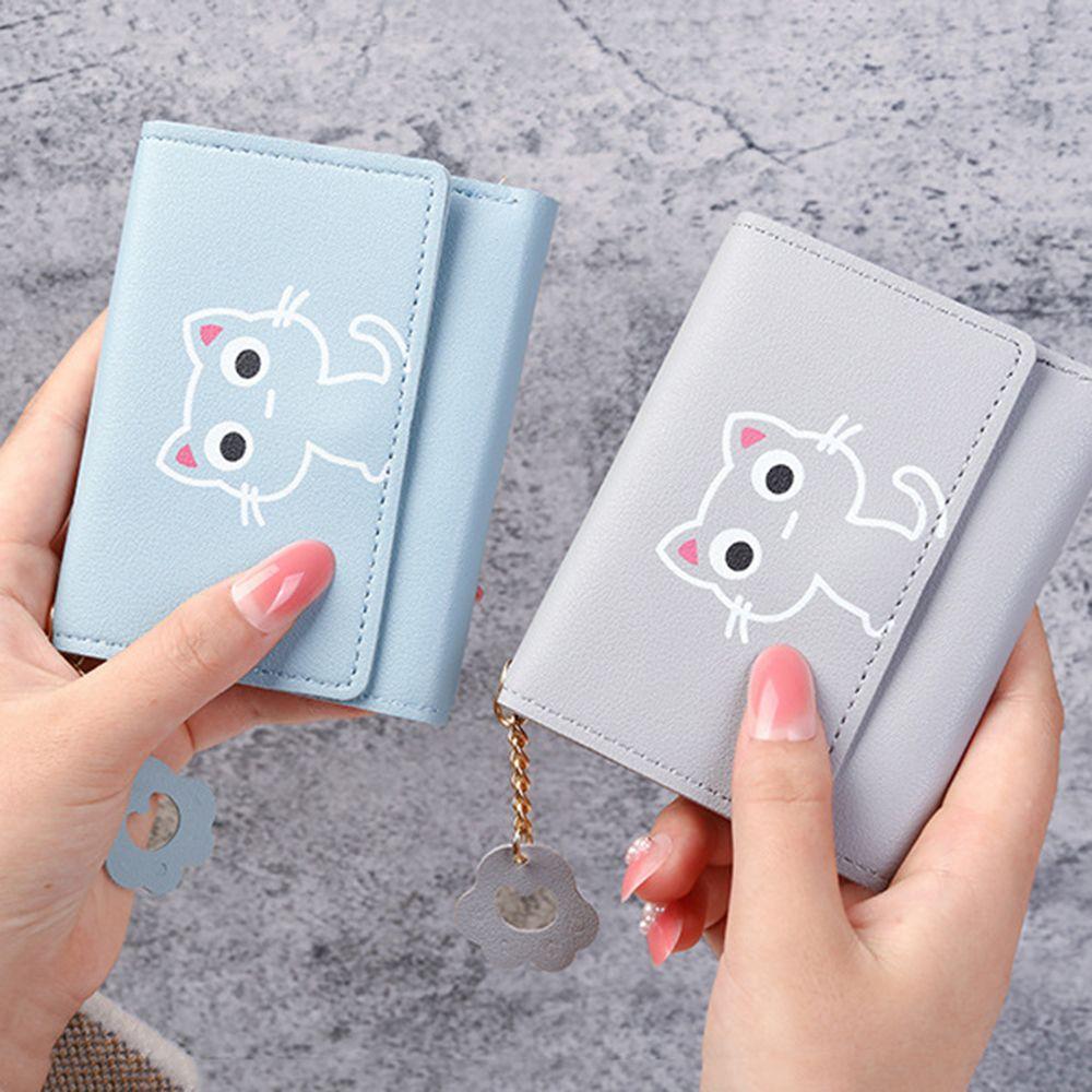 Women'S Wallet Cute Cat Short Wallet Small Genuine Leather Wallet Girls Purse Paper Clip Women'S Female Haop