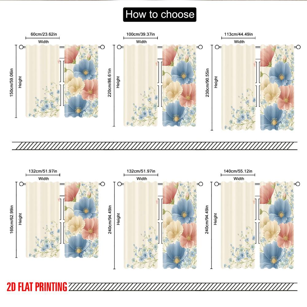 2pcs 2D flat printing Merry Christmas Party Curtains Cosmos Flowers Watercolor Digital Printed Polyester Drapes Birthday Party