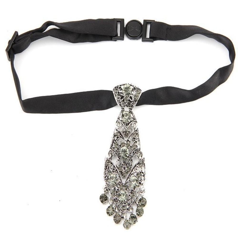 Fashion Rhinestone Tie Short Length Metal Short Tie Special Sparkle Costume Tie  Wine Party