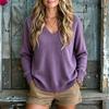 Women's Color V-Neck Long Sleeve Knit Top, Lightweight Casual Stretch Sweater for Spring Fall, Fashion Everyday Wear Top