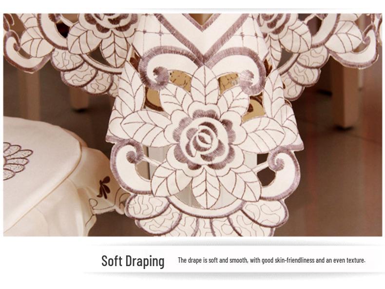 Pastoral Embroidery Tablecloth & Dining Chair Cover - Dustproof Fabric for Coffee & Dining Tables
