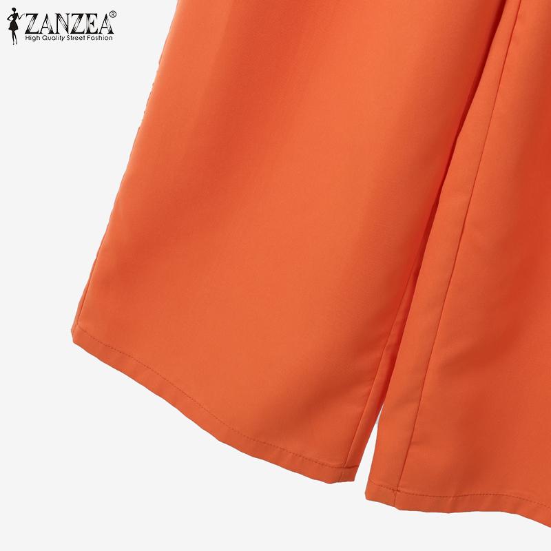 ZANZEA Women Short Sleeve Print Blouse and Pants Summer Two Piece Suit Sets