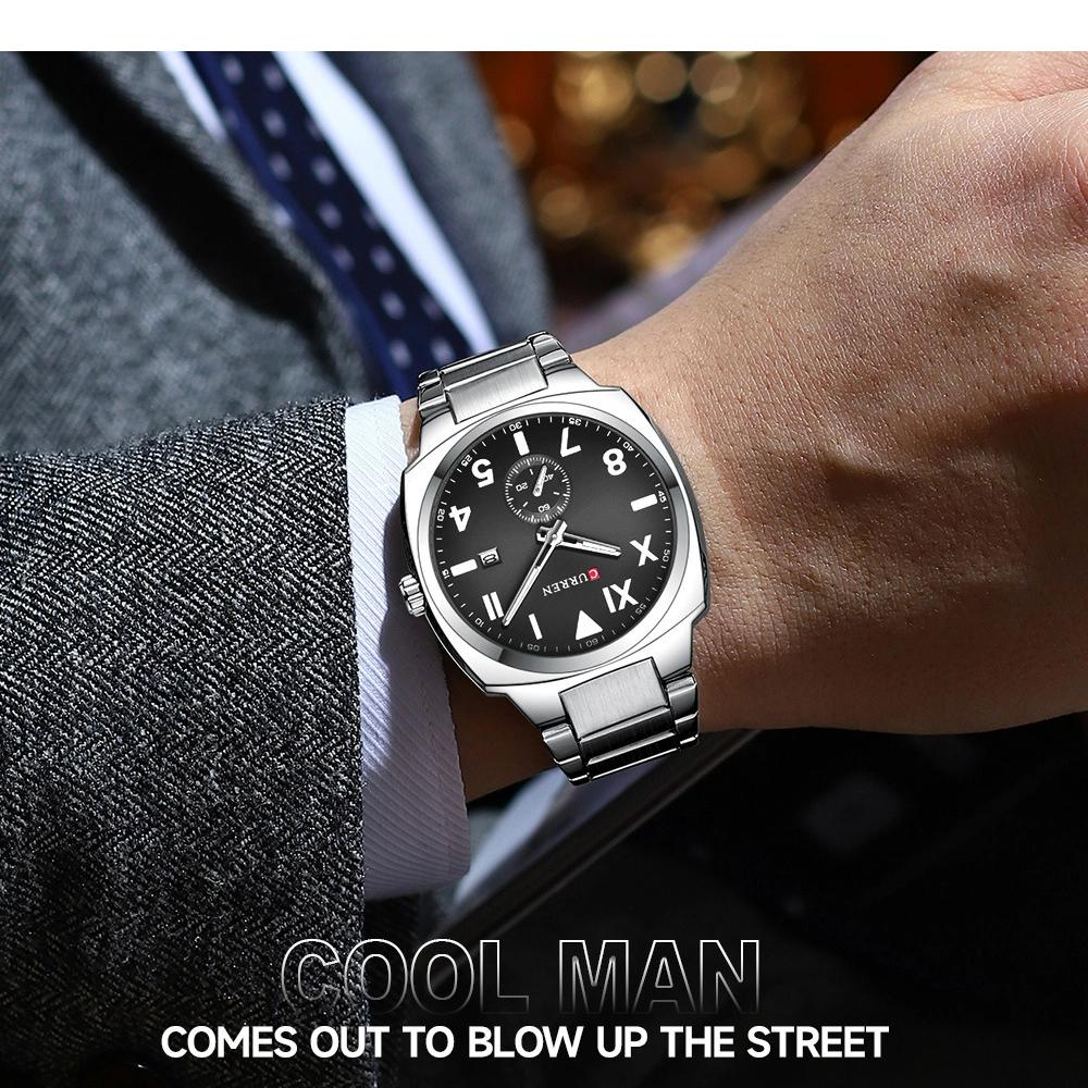 Lässige Modeuhren für Herren Schlichte Quarzuhr mit Leuchtzeigern Herren-Edelstahluhr mit Datum