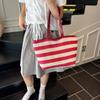 Summer New Large-capacity Striped Woven Handbag Handmade Straw Bag Seaside Vacation Beach Bag Shoulder Women's Bag