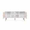Meuble TV en cannage 120x39x56.5cm - Bohème - Blanc. 2 niveaux. 2 étagères. 2 portes. pieds scandinaves
