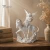 Small Angel Figurine Resin Figurine, Half Body Winged Fairy Sculpture with Gold Trim, Matte Warm White Decor Desk for Bedroom Shelf Gift Women