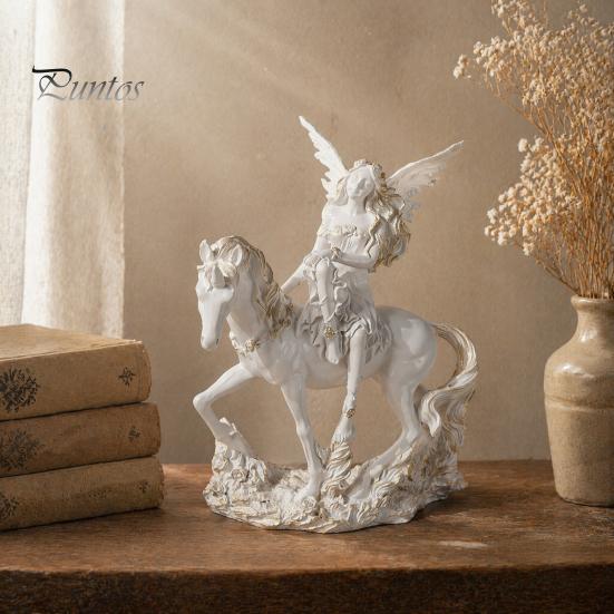 Small Angel Figurine Resin Figurine, Half Body Winged Fairy Sculpture with Gold Trim, Matte Warm White Decor Desk for Bedroom Shelf Gift Women