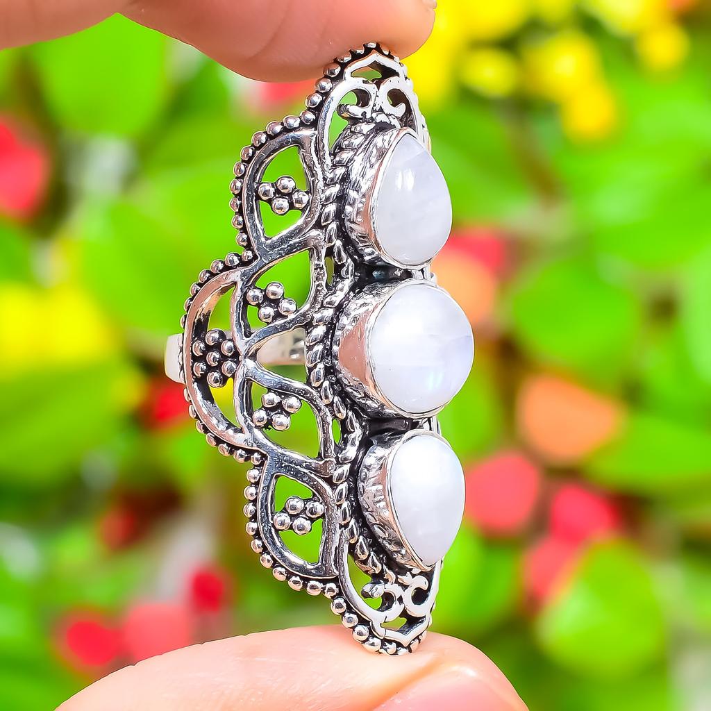 Rainbow Moonstone Gemstone Handmade 925 Sterling Silver Gift Ring Size 6.5 h6j58