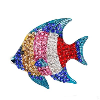 Fish Rhinestone Crystal Brooch Pin Animal Tropical Sea Nautical Badge