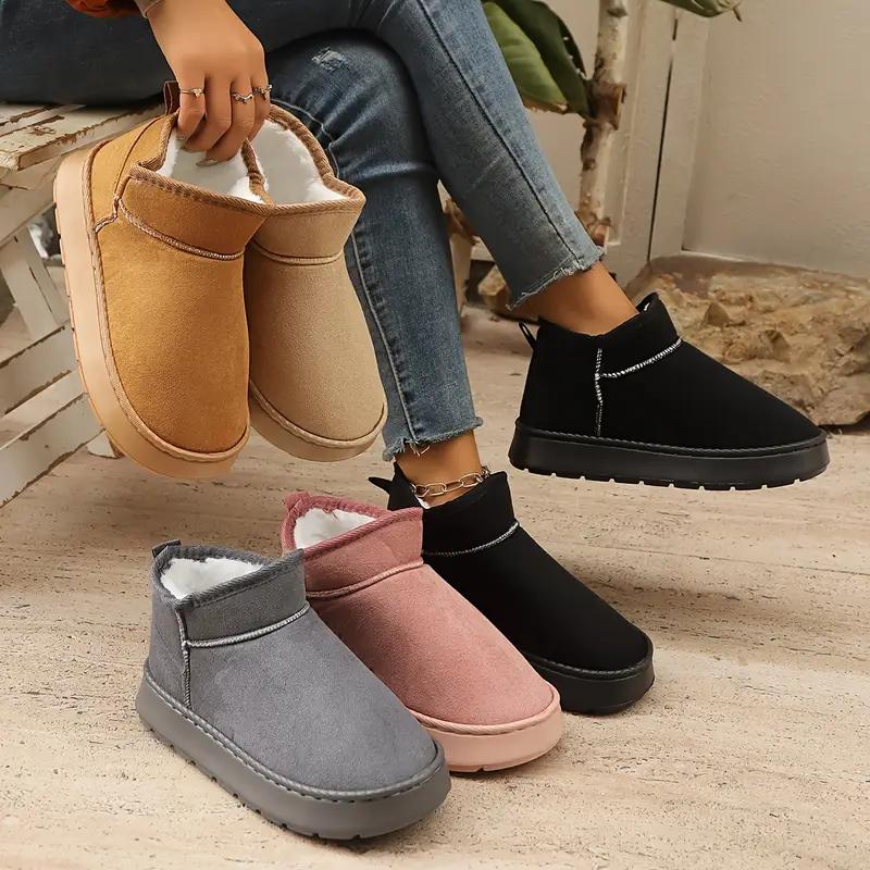 Women'S Winter Snow Boots, Casual Solid Color Slip-on Home Slippers, Warm Fabric Upper & Inner with EVA Sole, Indoor Outdoor Fashion Footwear