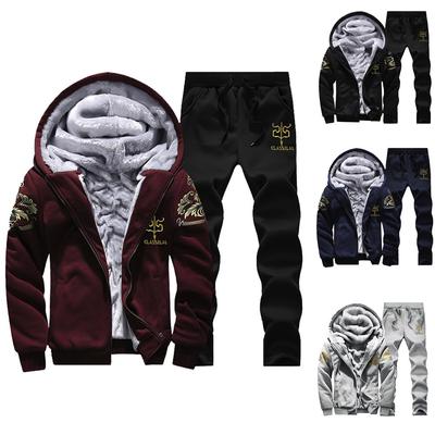 Ramidos Mens Hoodie Winter Warm Fleece Zipper Sweater Jacket Outwear Coat Top Pants Sets