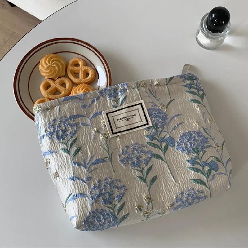 Flower Printed Women Girls Makeup Pouch Travel Toiletries Large Beauty Cosmetic Bag Wash Bags Canvas Handbags Storage Organizer