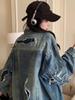 Women's American Retro Biker Denim Jacket - Ripped, Loose, BF Style for Spring/Autumn Hip Hop Vibe