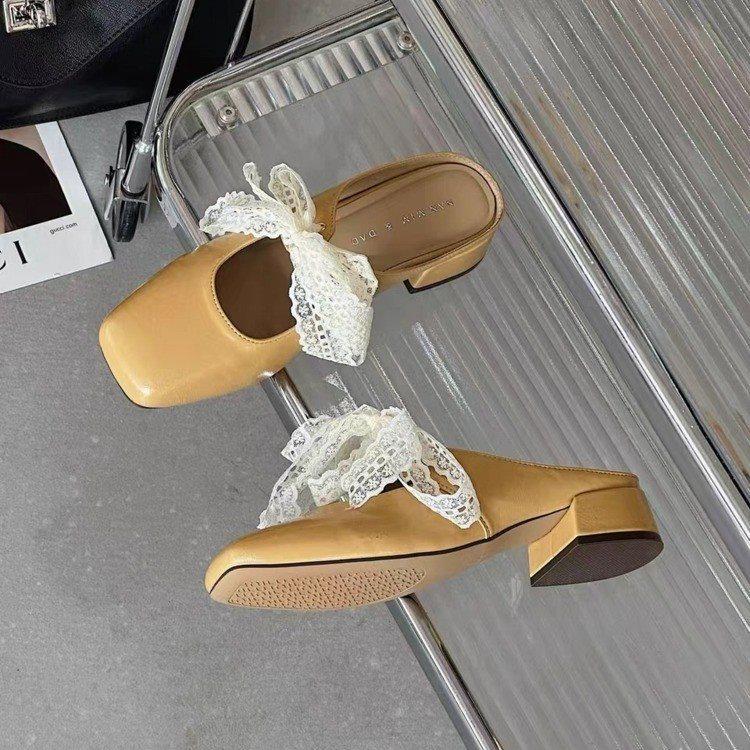 Spring Mary Jane Evening Shoes Soft Sole Flat Bottom Wear Summer Cool Slippers Gentle Baotou Half Slippers Women