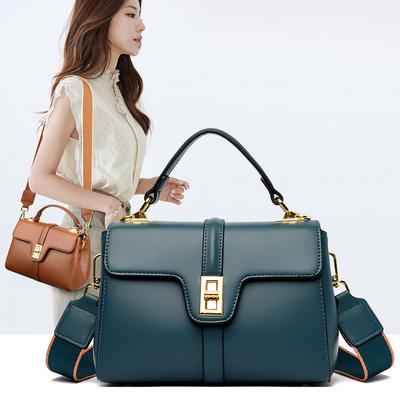 Fashion Lock Shoulder Bag Women's Handbag Solid Color Retro Simple Crossbody Bag Shoulder Strap Commuter