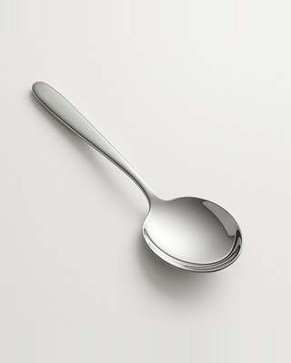 მოდერნული და ელეგანტური უჟანგავი ფოლადის დიდი თავიანი მრგვალი კოვზი გრძელი სახელურით მოსარევად და დასასერვად