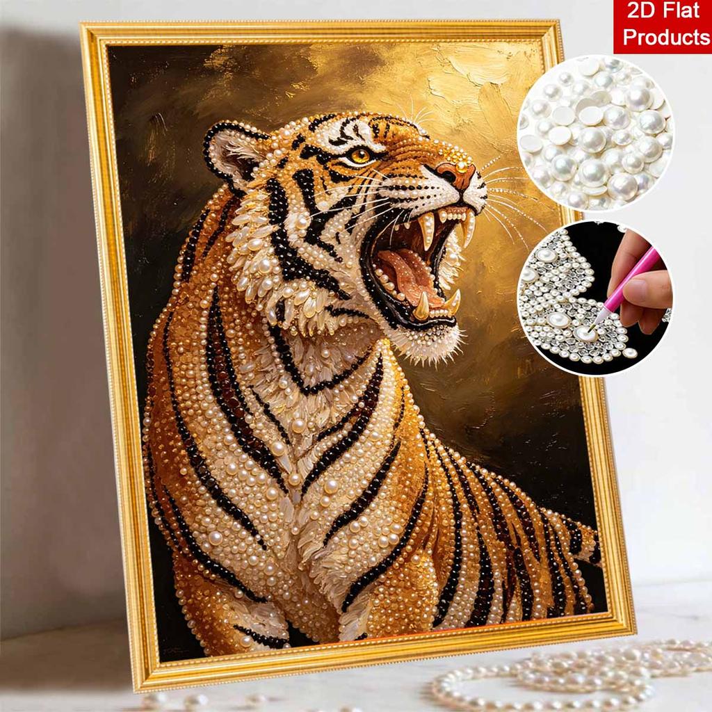 DIY Pearl Bead Art Canvas Tiger Pattern Frameless Creative Craft Painting Kit for Relaxing Home Wall Decoration