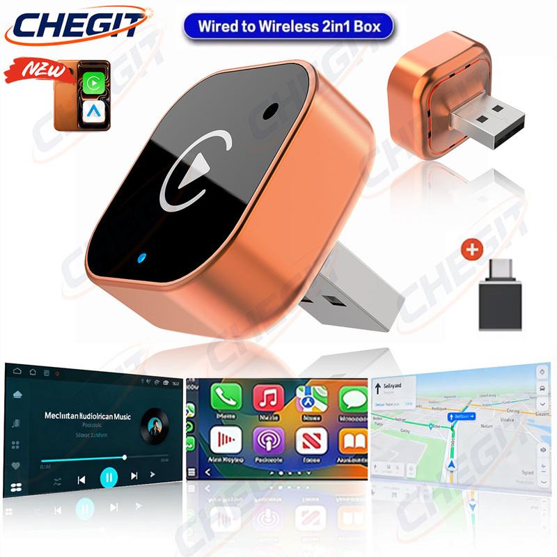 2026 Wired to Wireless 2in1 CarPlay Android Auto for Apple & Android Wireless Adapter, Bluetooth AI Smart Box, Car USB Accessory