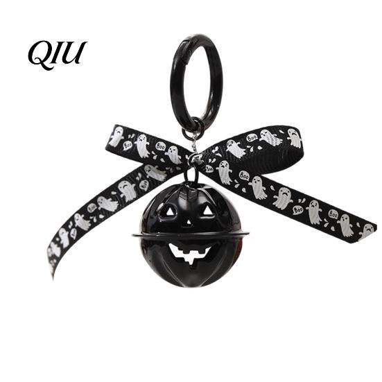Halloween Backpacks Charm Pumpkin Bell Keychain, Hollow Head Key Ring with Ribbon Bow, for Holiday Party Decoration Keychain