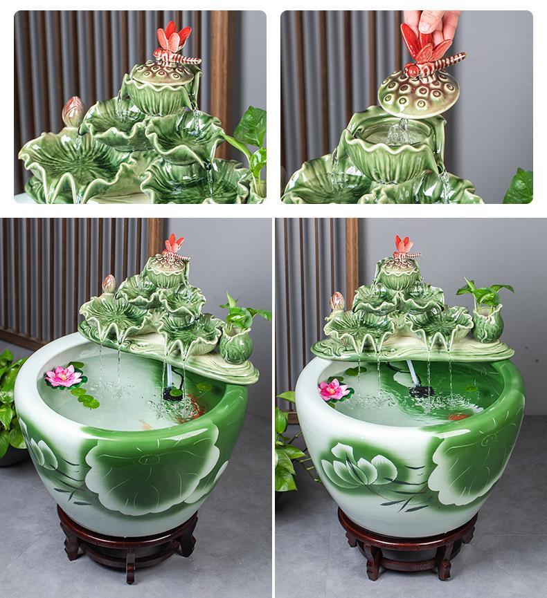 Jingdezhen Goldfish Tank: Floor-Standing Ceramic Water Feature for Balcony, Office, or Living Room.