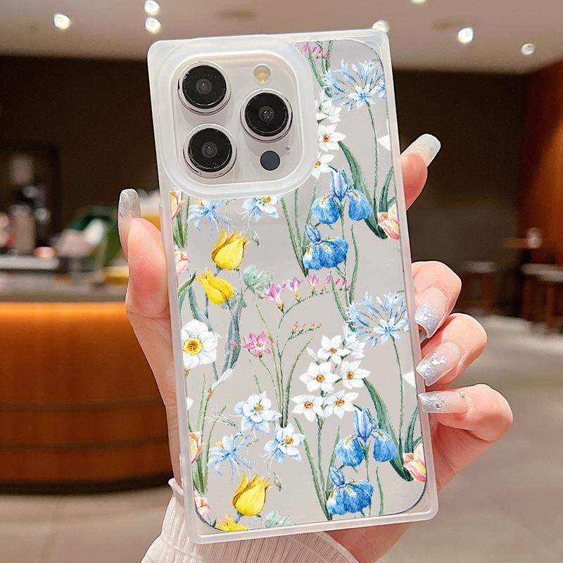 Soft Fashion Fresh Flower Print Case For iPhone 16 Pro Max 15 Plus 14 Pro 13 12 11 TPU Transparent Slim Shockproof Silicone Clear Phone Cover