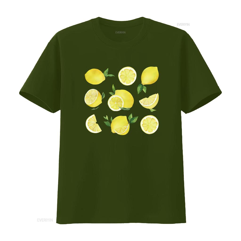 Lemon Print T Shirt Cute Lemons  Casual Adult Women S Sizes Handmade Clothing For Lovers Vintage Washed Versatile