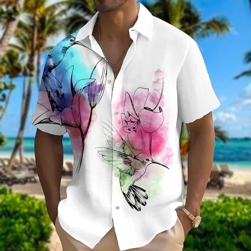Top Nou de Vară cu Papagal Imprimat 3D Cămașă de Plajă Hawaii pentru Bărbați Petrecere în Aer Liber Street Socialwear cu Mânecă Scurtă Respirabilă pentru Bărbați