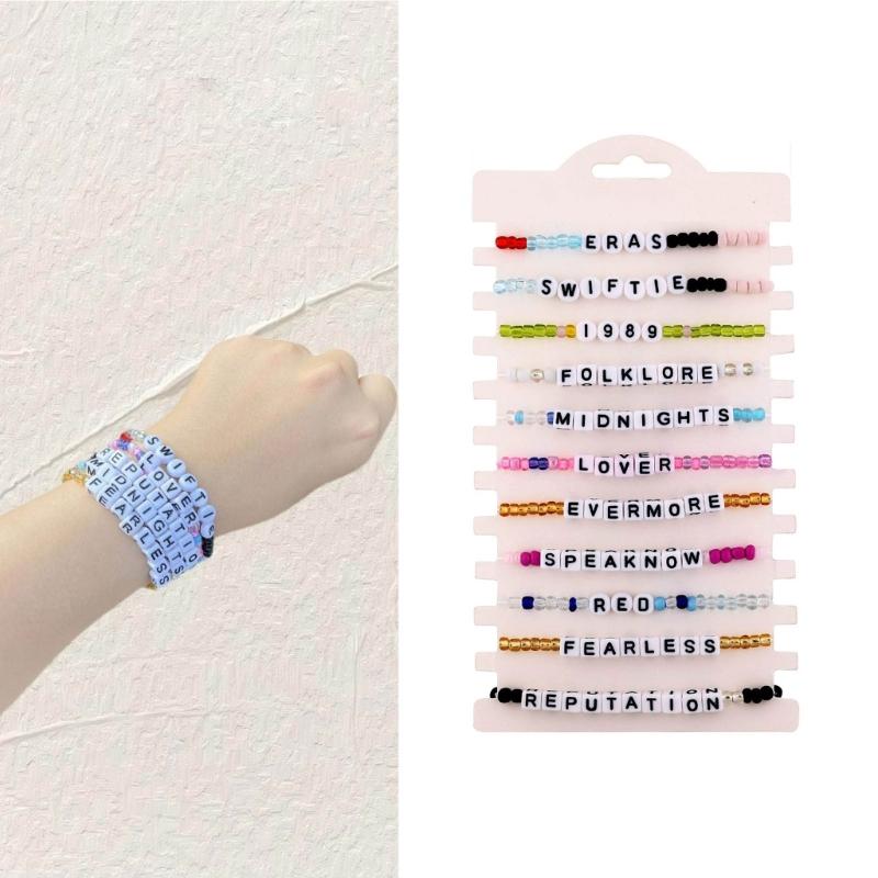 11Pcs Unique Swiftie Bracelets Adjustable Stretch Beaded Beach Bracelets Bohemian Swiftie Letter Bead Wristband Jewelry