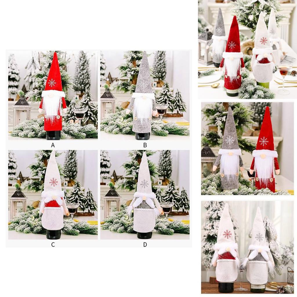 Festive Christmas Wine Bottle Covers Featuring Charming No-face Old Man Design In Red And Gray