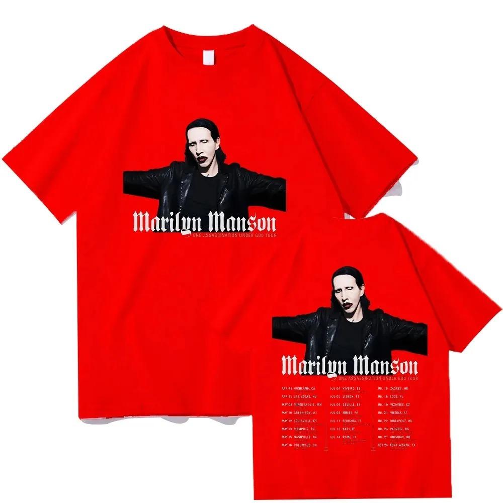 Marilyn Manson One Assassination Under God Tour Double-Sided T-Shirt Goth Industrial Metal Black Unisex Oversized Rock Concert Women And Men T-shirts