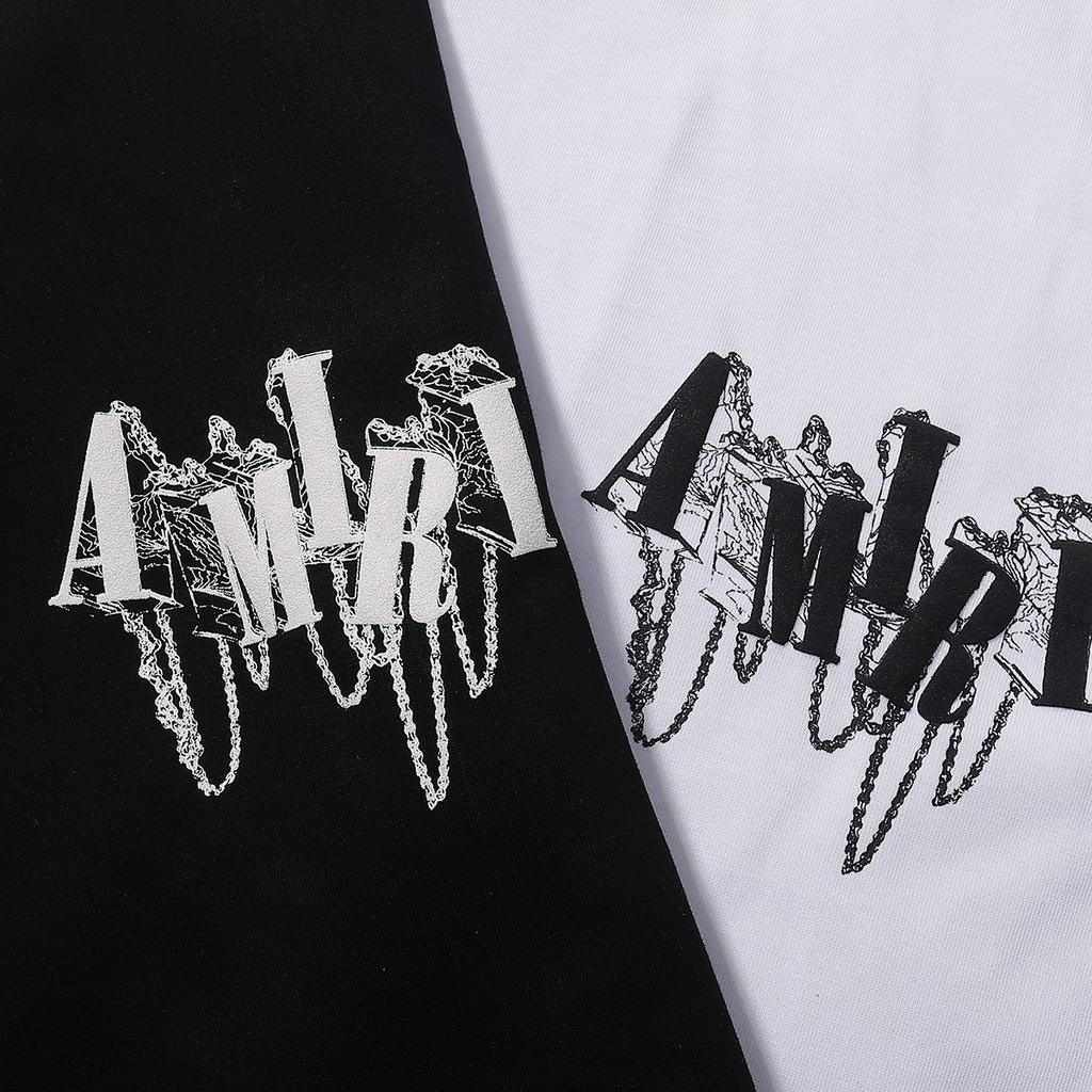 738 Amiri 2025 Summer New Men's and Women's Loose High Quality Cotton Plus Size T-shirt Couple T-Shirt