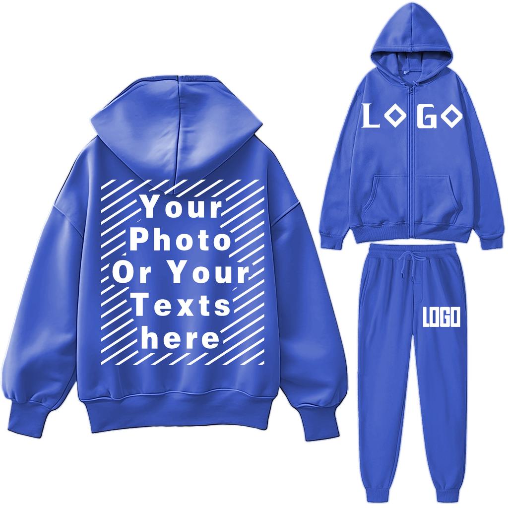 DIY16 Customize Your LOGO Tracksuit Suit Autumn Fashion Warm Hoodie Sweatshirts Two Pieces Oversized Solid Casual Hoody Pullovers
