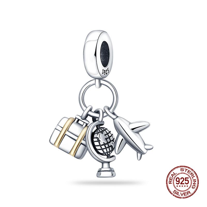 925 Silber Flugzeug Reise Gepäck Charms Perle Passend für 3mm Armband Damen DIY Schmuck Geschenke Original Charms