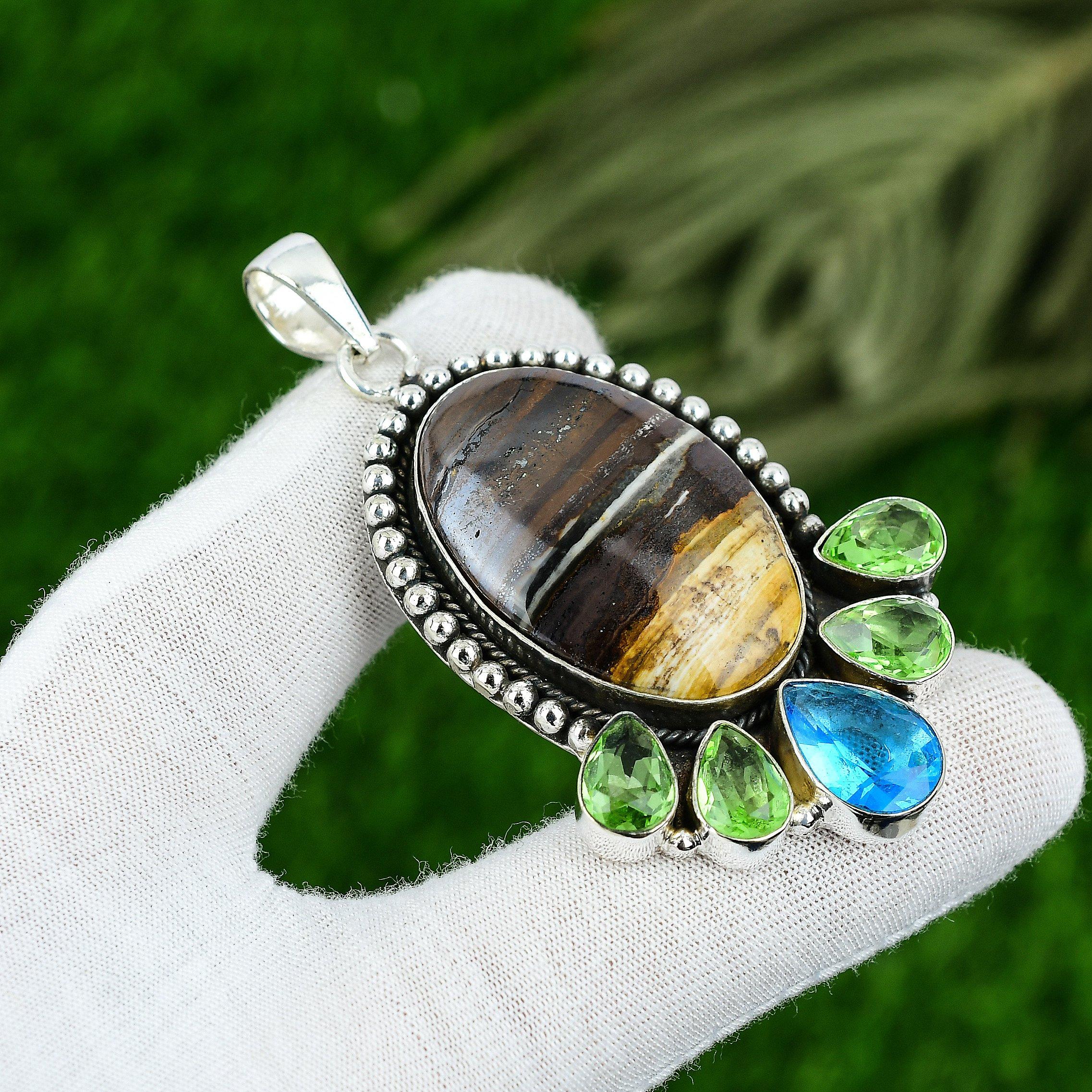 

Natural Iron Tiger Eye Gemstone Pendant 925 Sterling Silver Indian Jewelry