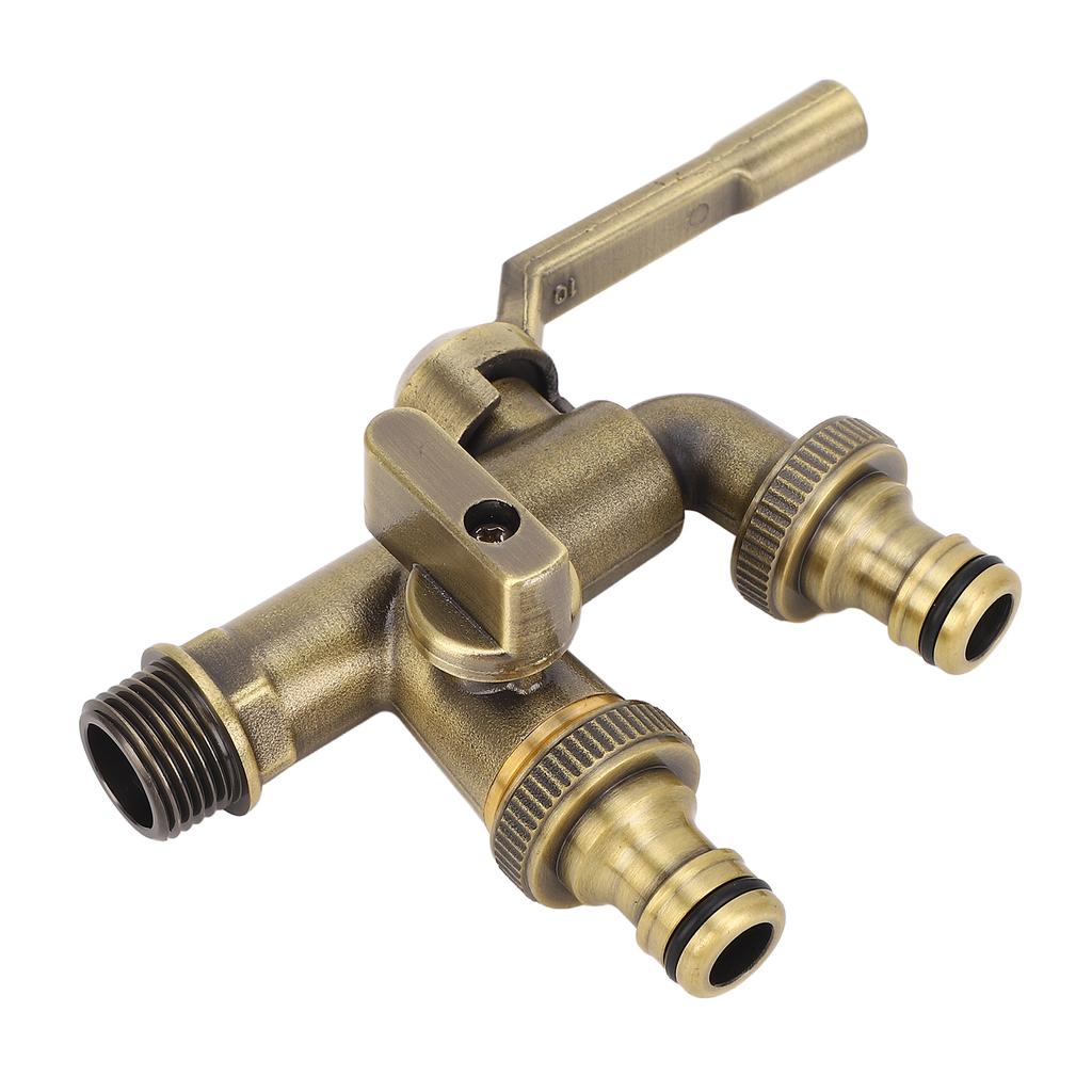 Outdoor Double Taps Water Faucet Kit 34in Inlet Wall Mounted Brass Frost Proof Outside Antique