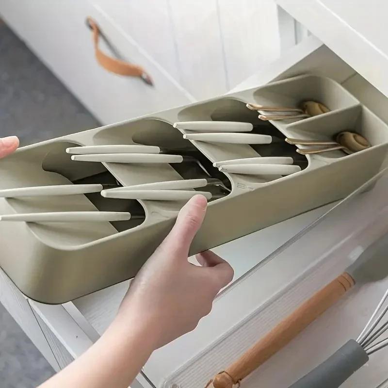 1PC Multi-purpose Cutlery Storage Tray Cutlery Fork Spoon Compartmentalized Organizer Kitchen Drawer Categorized Storage Boxes