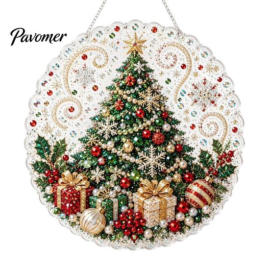 Saisonale Partygeschenke Weihnachten Acryl Baum Hängender Schmuck, Kunstperlen-Kunst DIY Malerei Feiertagszubehör Sonnenschutz, 20cm Leuchtendes Fensterdekor für