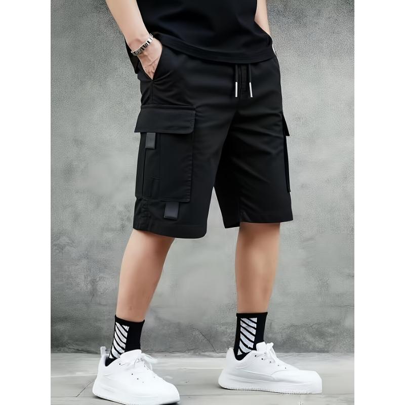 Men'S Summer Multi-Pocket Cargo Shorts, European Size Casual Shorts, Outdoor Sports Shorts, Fabric, Drawstring Waistband