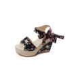 Sandals women's platform wedge heel high heel fish mouth women's sandals muffin and flower ribbon beach shoes summer