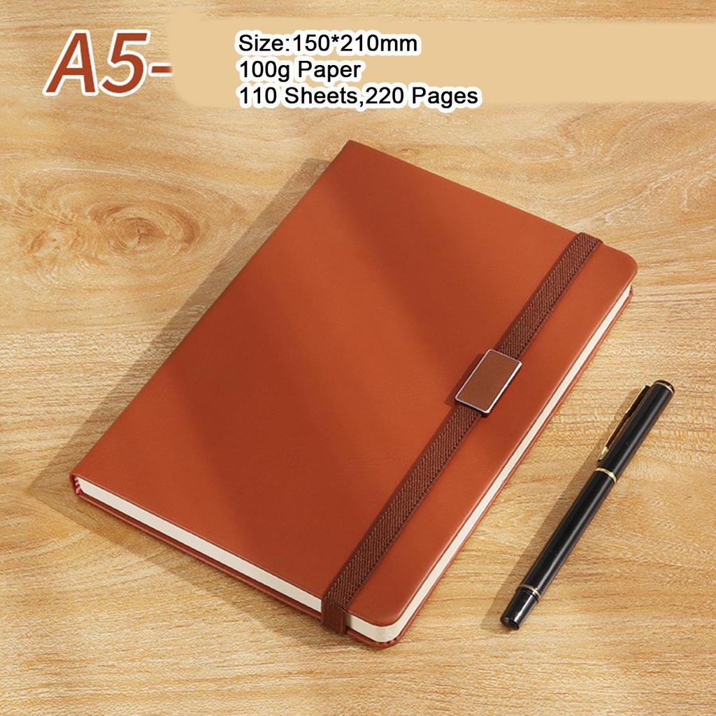 A5 leather business notebook, with strap design, work meeting record book, subject notebook, thickened student diary, lined pages