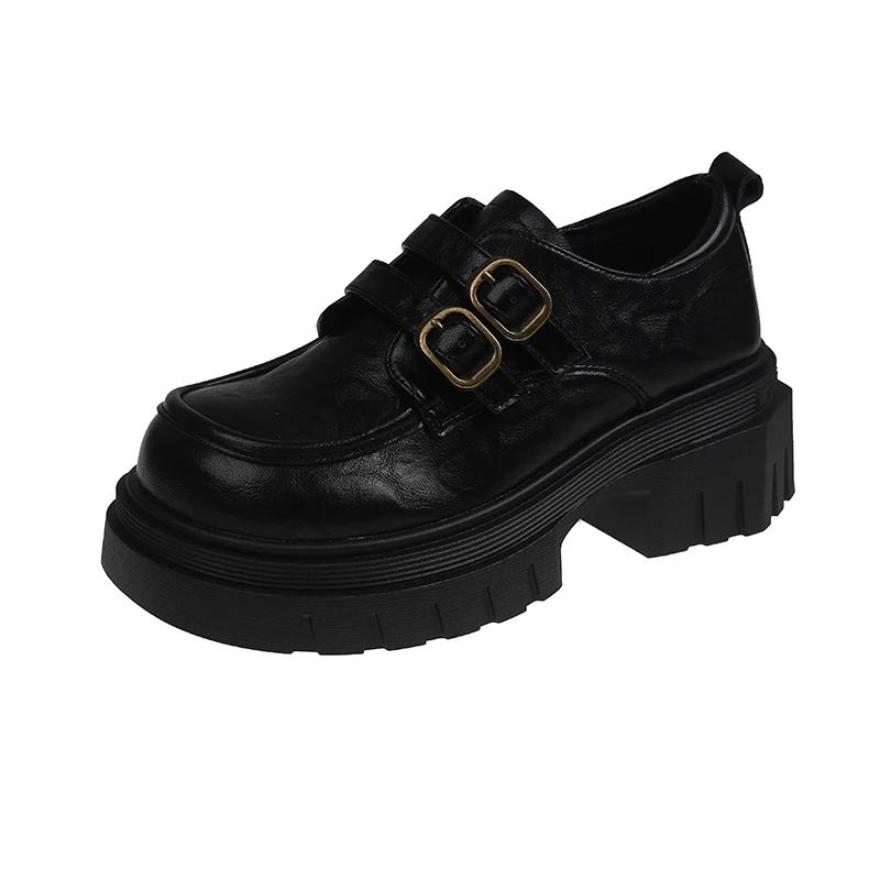 

Маленькие кожаные туфли во французском стиле, женские туфли Marilyn в английском стиле с одной полоской, весенние мокасины с мягкой подошвой 35 чёрный