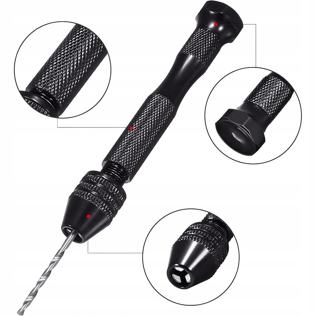 Ręczna Mini Wiertarka Prasowa Czarna + Zestaw 25 Wierteł 0,5-3 mm do Drewna Plastiku DIY