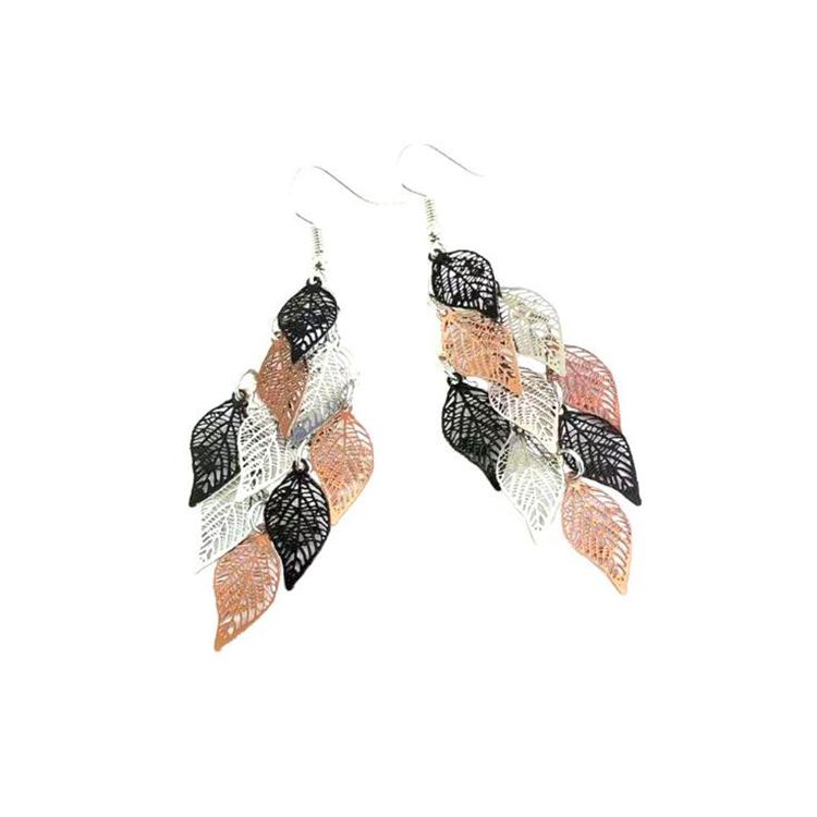 Vintage Hollow Leaves Drop Earrings for Women Bohemian Colorful Long Dangle Earrings 2024 Fashion Zircon Boucle Oreille Femme