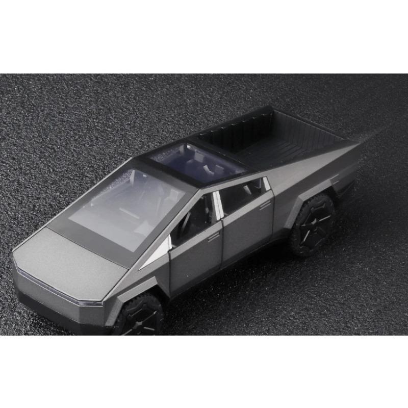 1/32 Scale Toy TESLA Trucks for Boys Cybertruck Model Silver Pickup Truck Diecast Metal Toy Cars with Sound and Light for Kids Age 3 Year